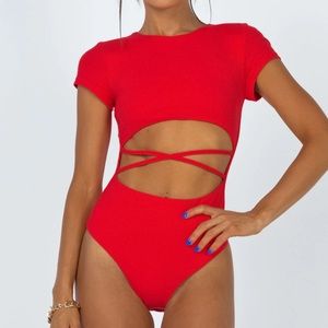 Princess Polly Red Criss Cross Bodysuit